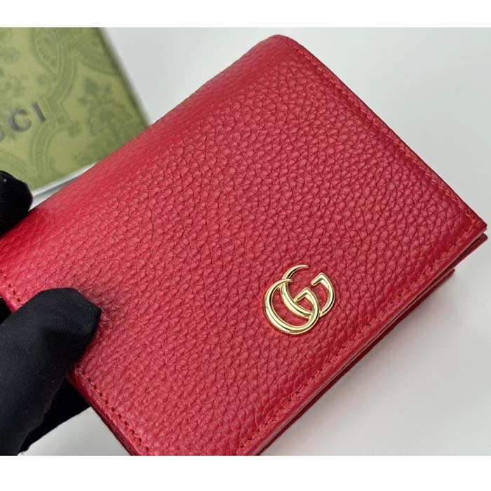 G*u*i gg unisex leather card case wallet hibiscus red metal-free tanned leather double g style ‎456126 cao0g 6433