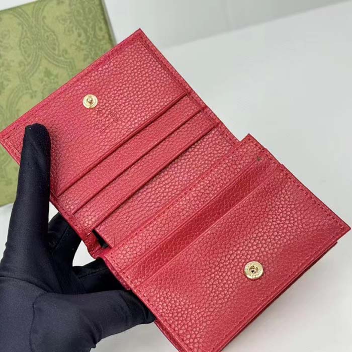 G*u*i gg unisex leather card case wallet hibiscus red metal-free tanned leather double g style ‎456126 cao0g 6433