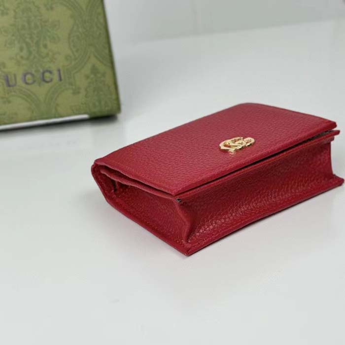 G*u*i gg unisex leather card case wallet hibiscus red metal-free tanned leather double g style ‎456126 cao0g 6433