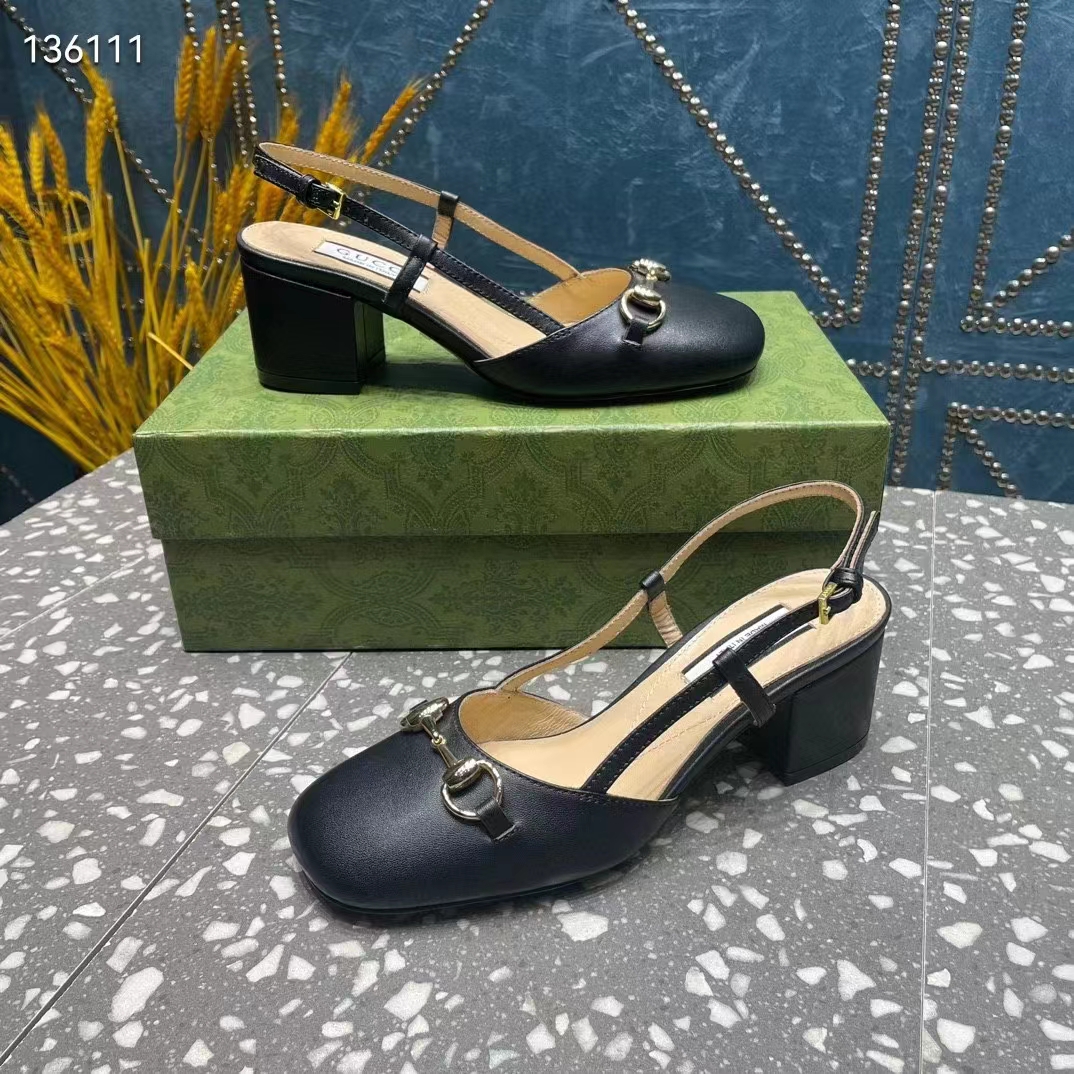 G*u*i gg women horsebit slingback black leather sole ankle buckle closure mid-heel style ‎771601 c9d00 1000