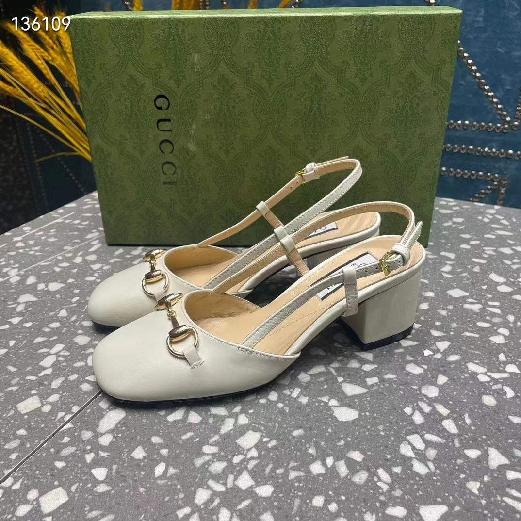 G*u*i gg women horsebit slingback white leather sole ankle buckle closure mid-heel style ‎771601 c9d00 9022