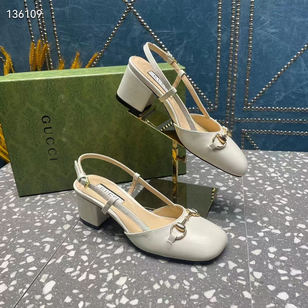 G*u*i gg women horsebit slingback white leather sole ankle buckle closure mid-heel style ‎771601 c9d00 9022