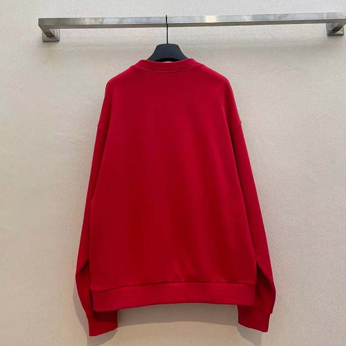 G*u*i men gg cotton jersey sweatshirt 1921 embroidery red crewneck dropped shoulder style ‎768530 xjf3o 6429