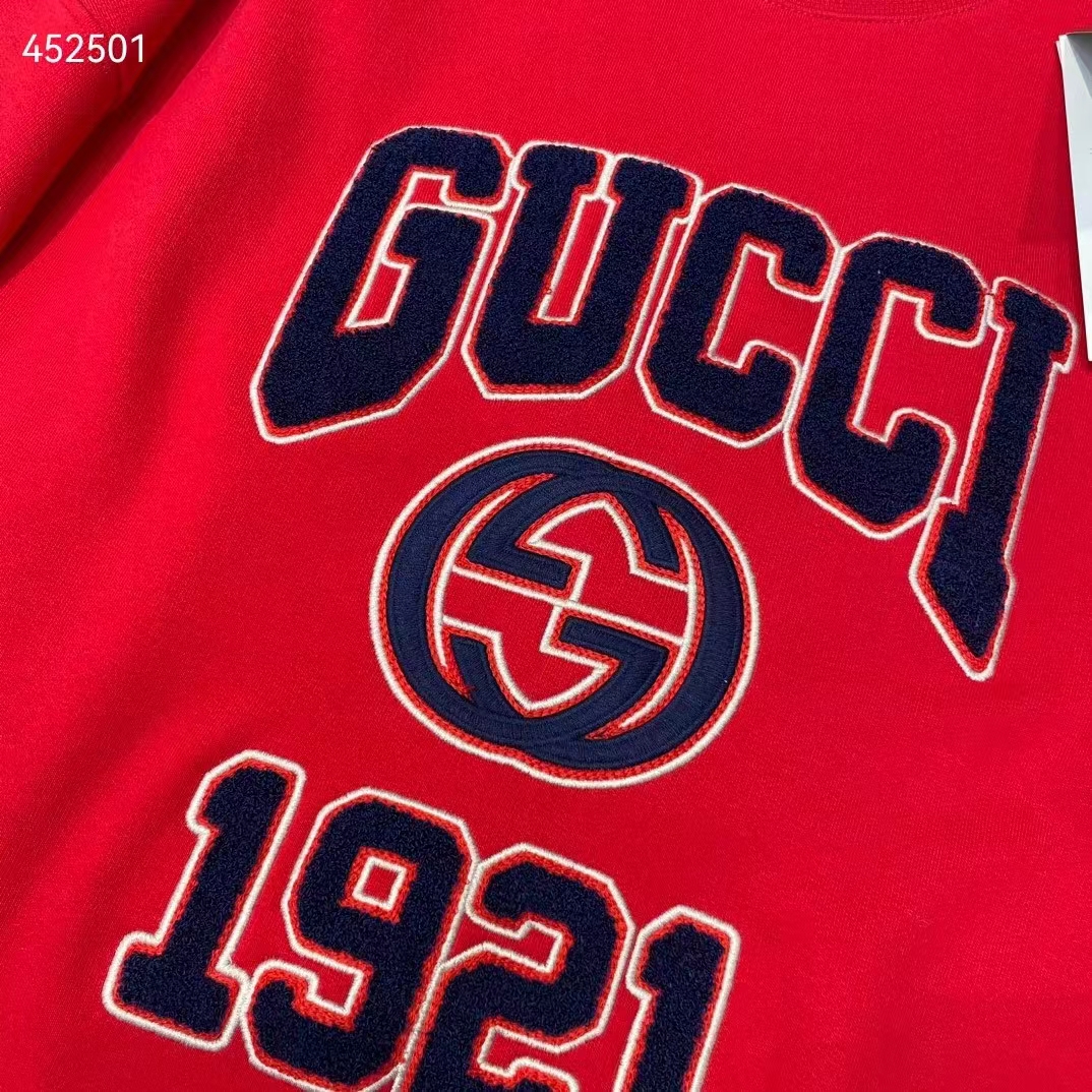 G*u*i men gg cotton jersey sweatshirt 1921 embroidery red crewneck dropped shoulder style ‎768530 xjf3o 6429