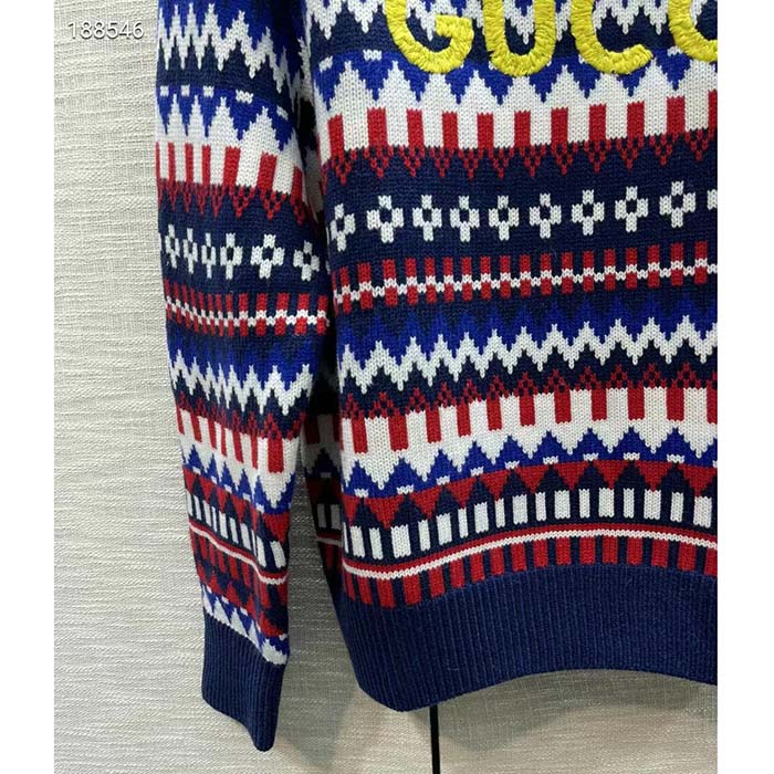 G*u*i men knit wool sweater G*u*i embroidery crewneck dropped shoulder rib style ‎763391 xkdox 4216