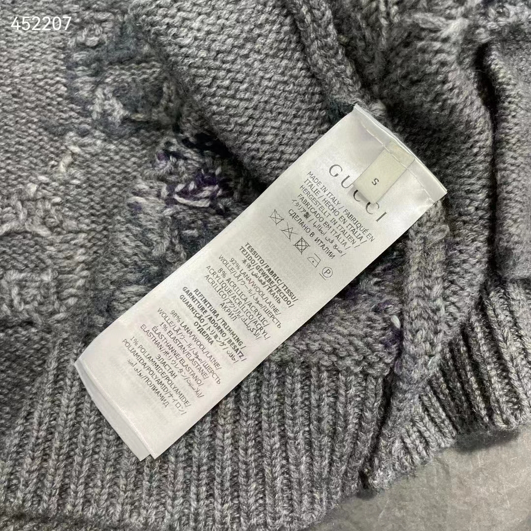 G*u*i men wool cardigan gg intarsia grey allover v-neck dropped shoulder long sleeves style ‎770507 xkdsj 1128