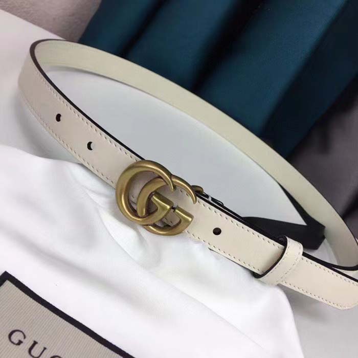 G*u*i unisex gg leather belt double g buckle white leather 2 cm width