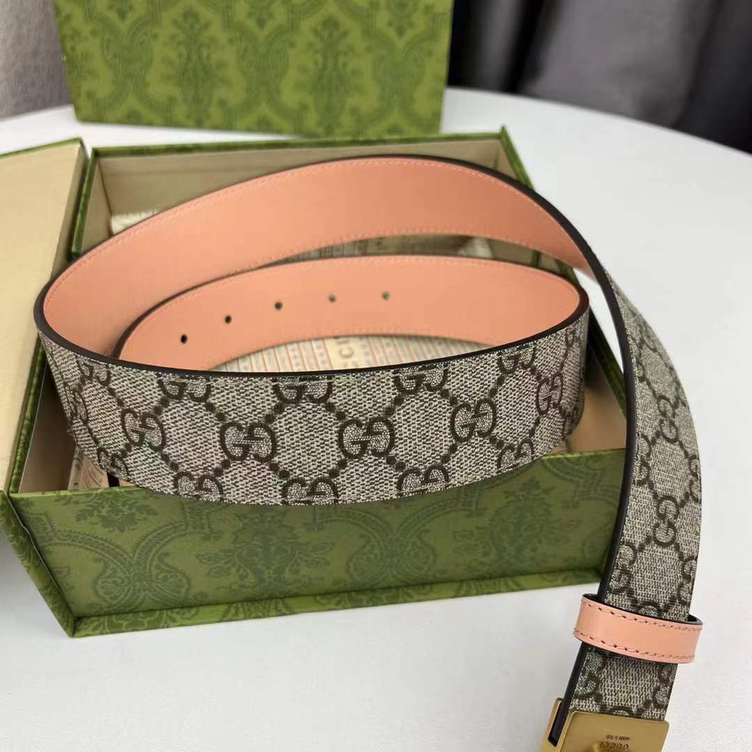G*u*i unisex gg marmont reversible belt double g buckle 3 cm width beige leather