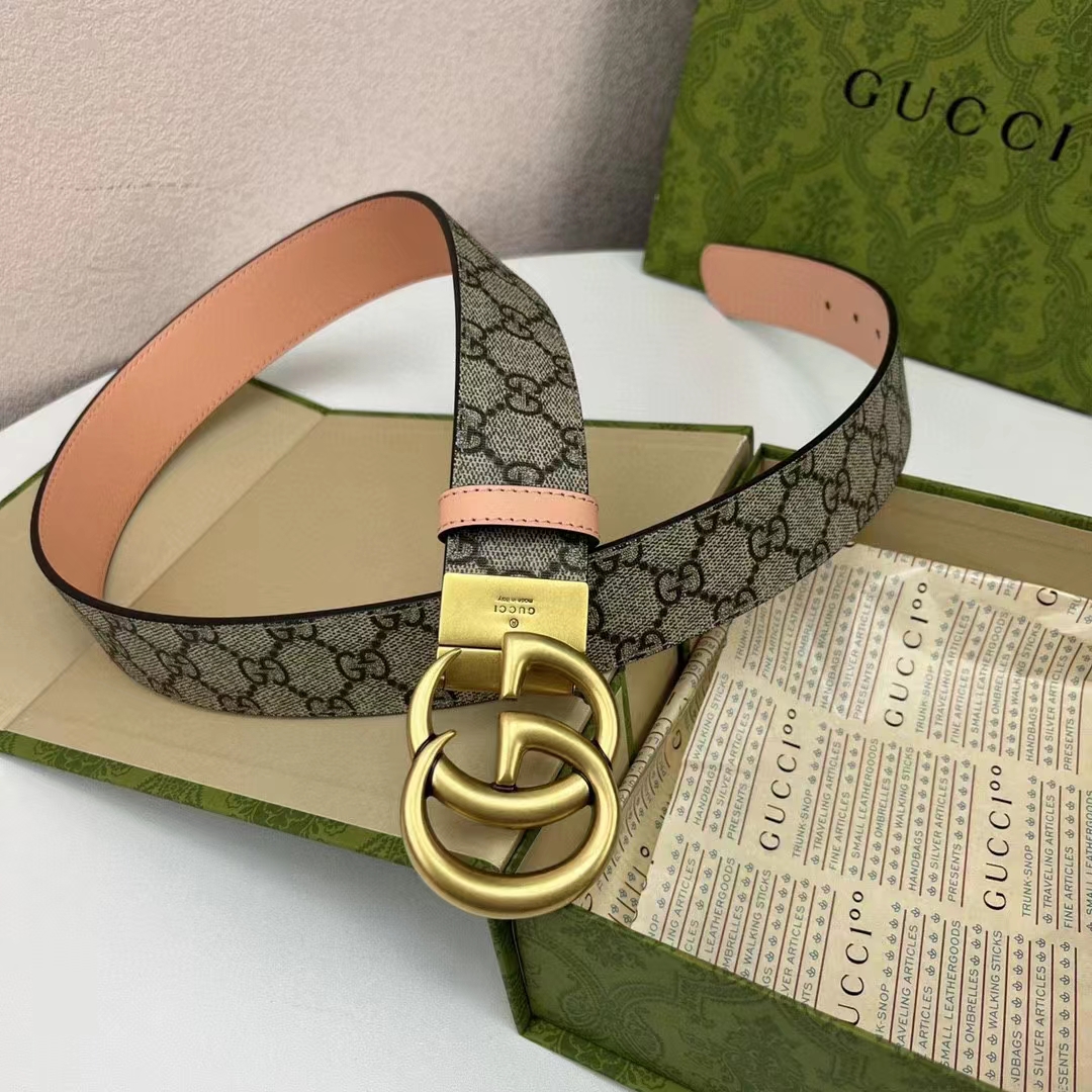 G*u*i unisex gg marmont reversible belt double g buckle 3 cm width beige leather