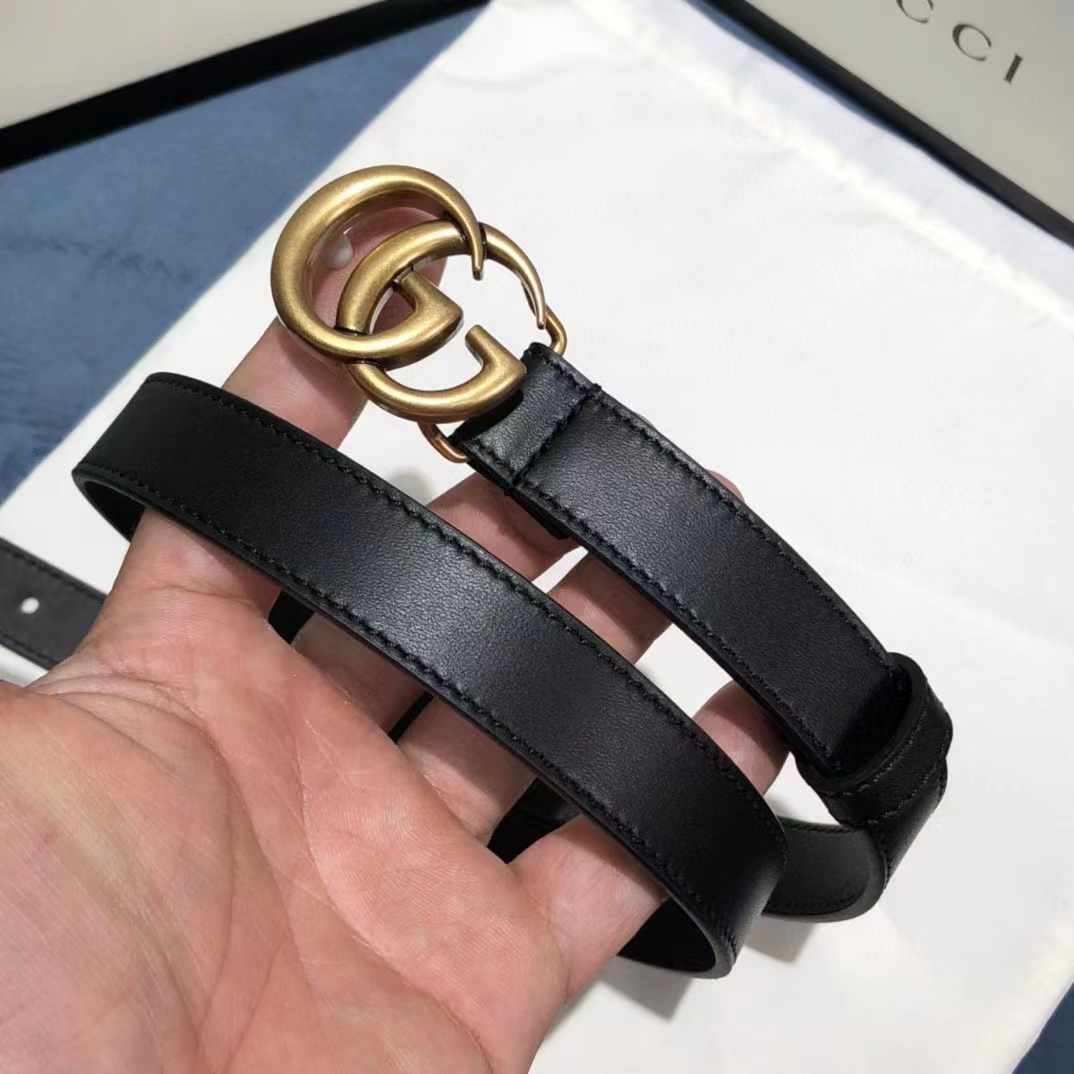 G*u*i unisex gg leather belt double g buckle black leather 2 cm width