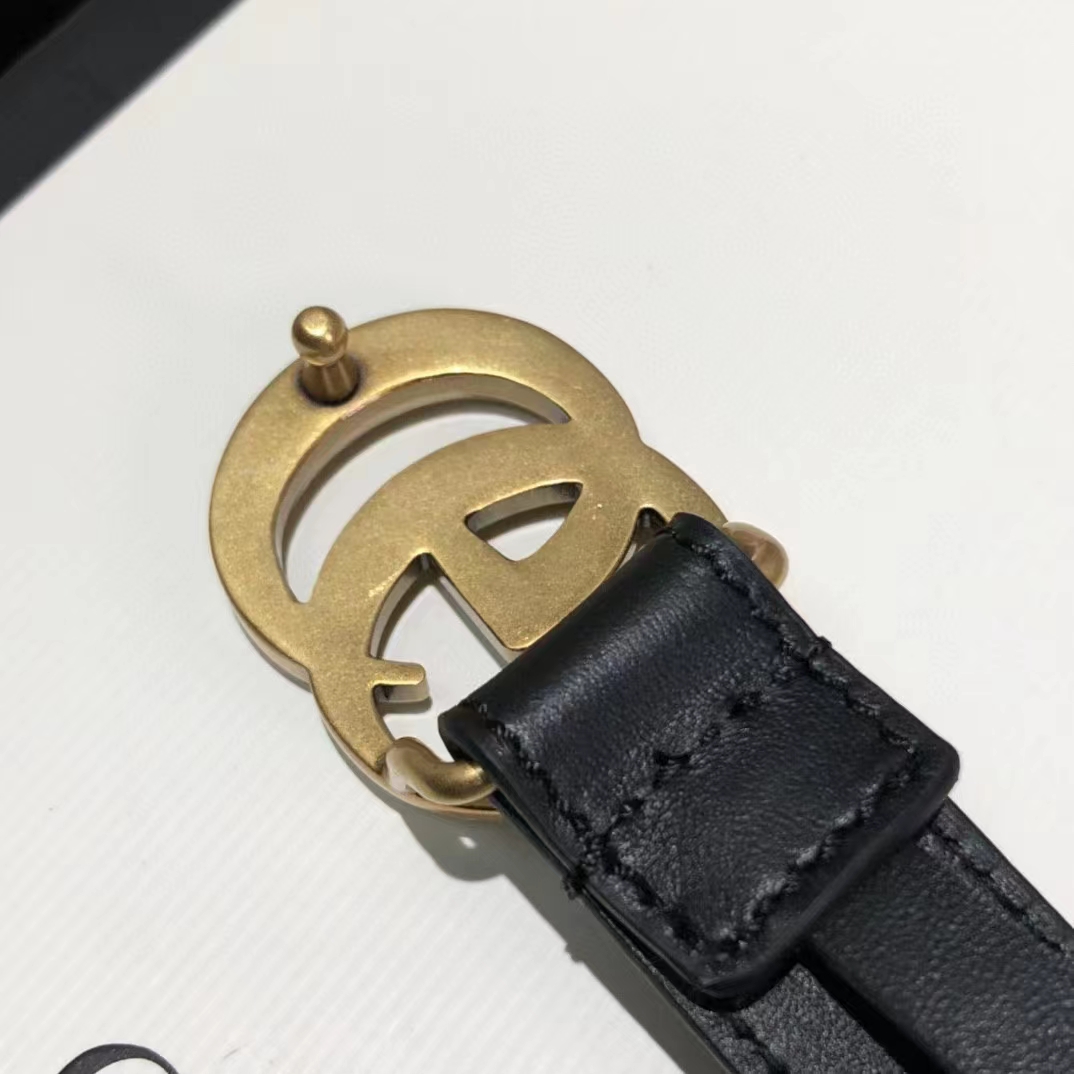G*u*i unisex gg leather belt double g buckle black leather 2 cm width