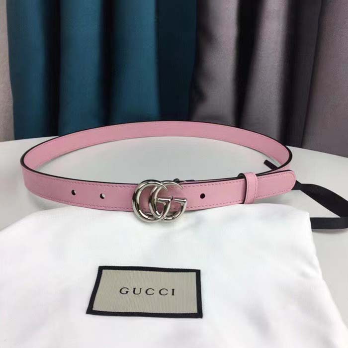 G*u*i unisex gg marmont thin belt light pink leather double g buckle 2 cm width