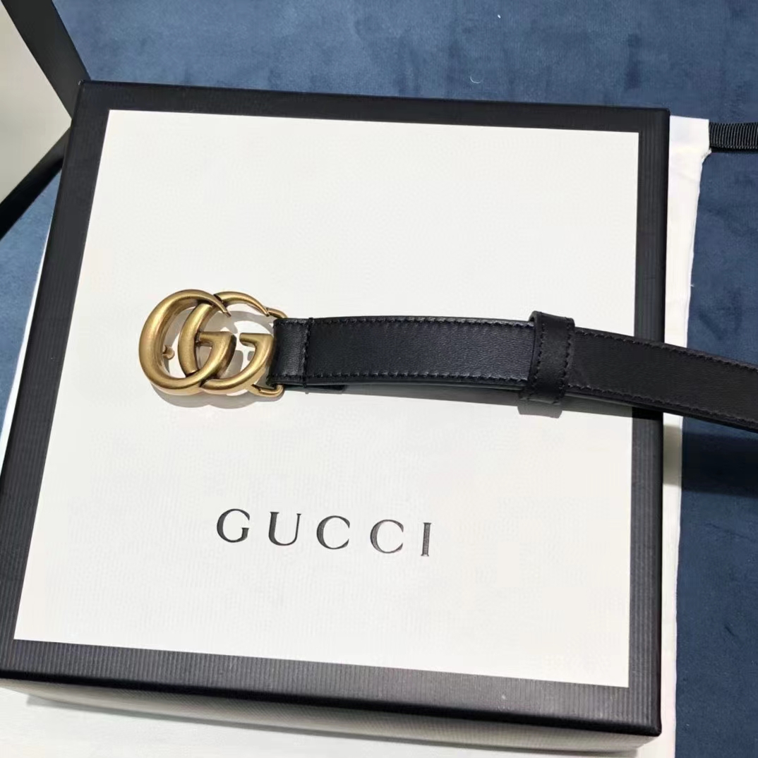 G*u*i unisex gg leather belt double g buckle black leather 2 cm width