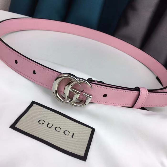 G*u*i unisex gg marmont thin belt light pink leather double g buckle 2 cm width