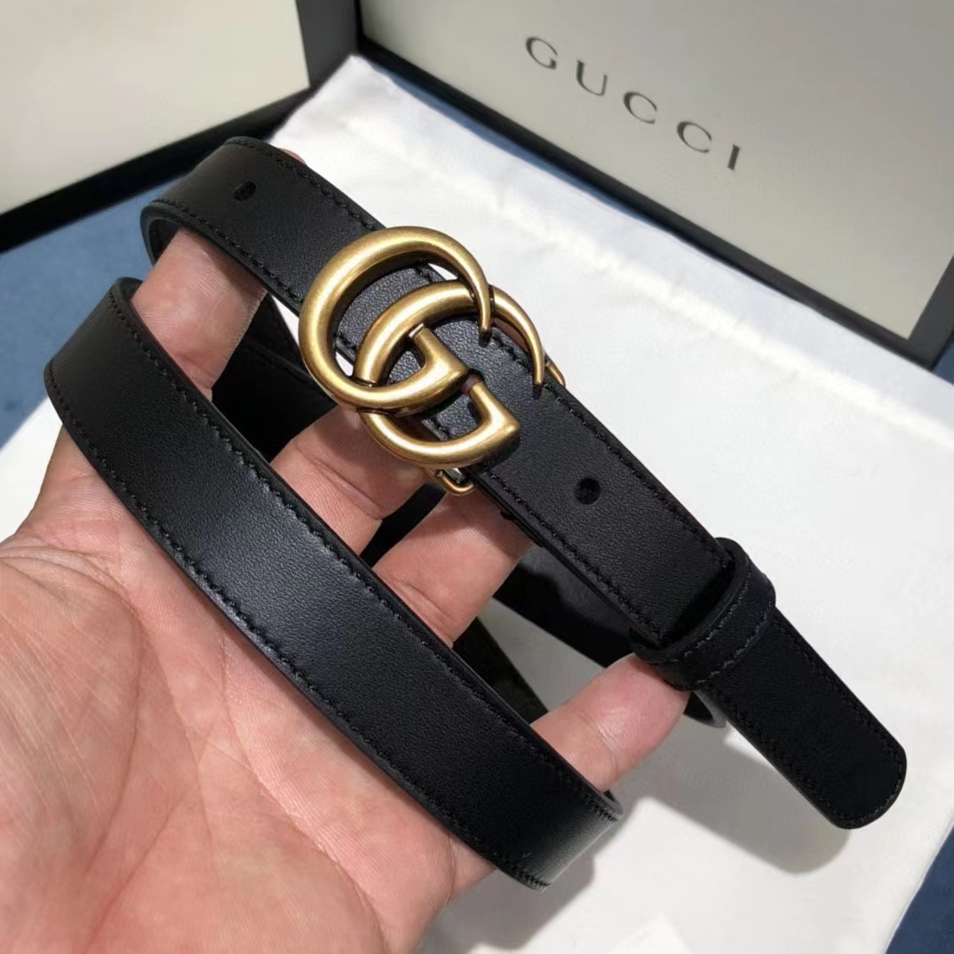 G*u*i unisex gg leather belt double g buckle black leather 2 cm width