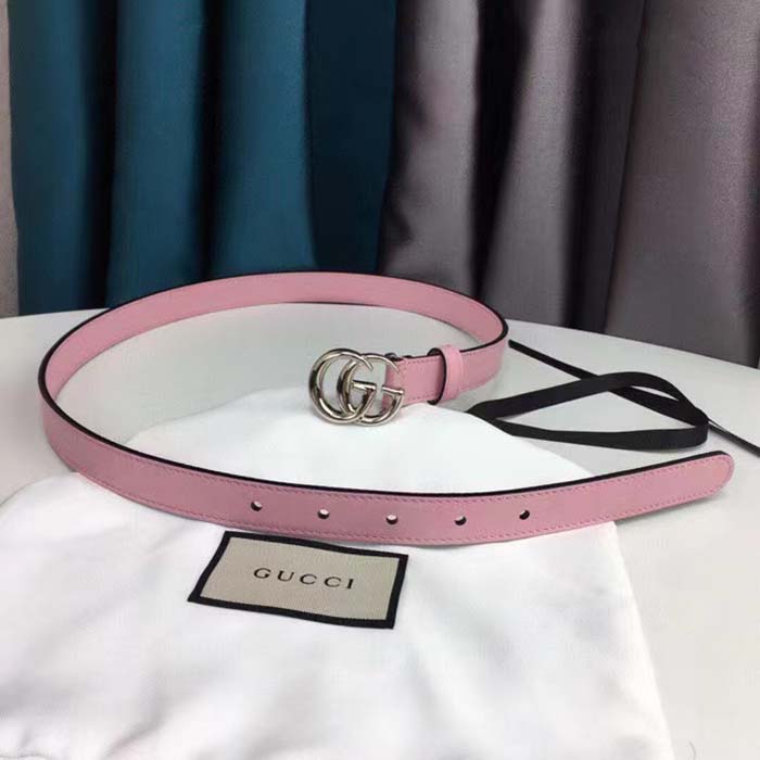 G*u*i unisex gg marmont thin belt light pink leather double g buckle 2 cm width