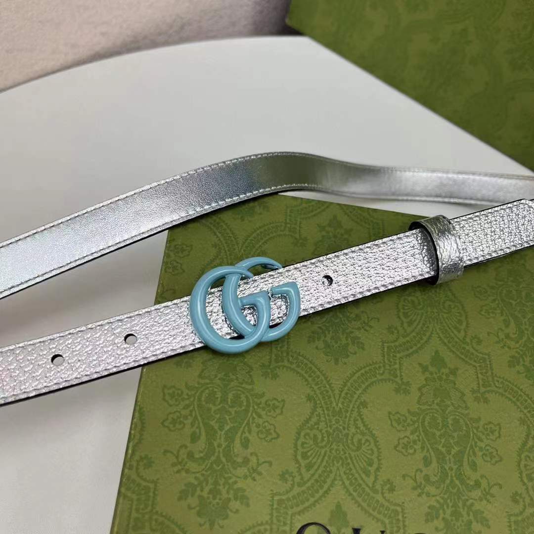 G*u*i unisex gg marmont thin belt silver lamé leather double g buckle 2 cm width