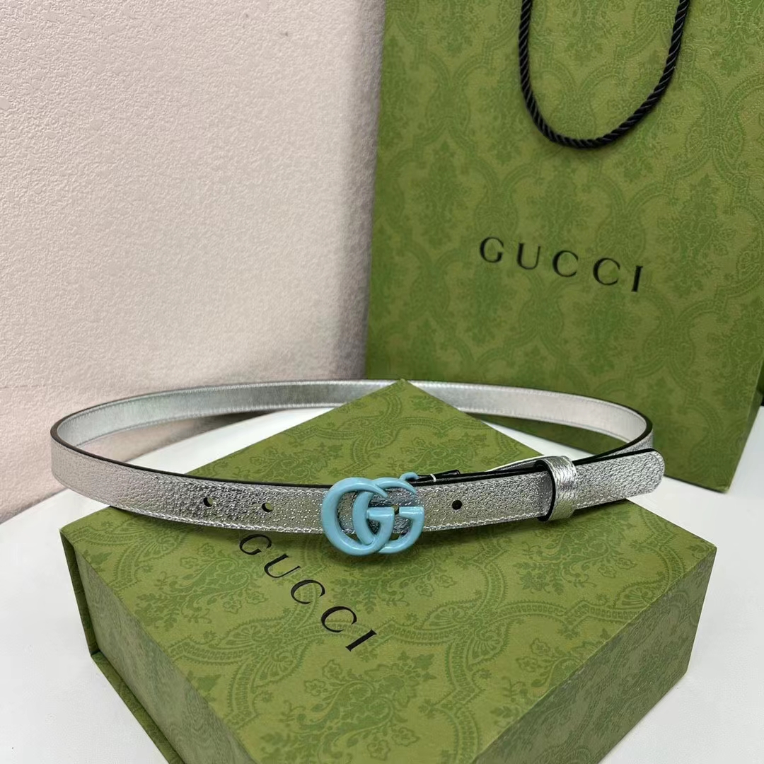 G*u*i unisex gg marmont thin belt silver lamé leather double g buckle 2 cm width