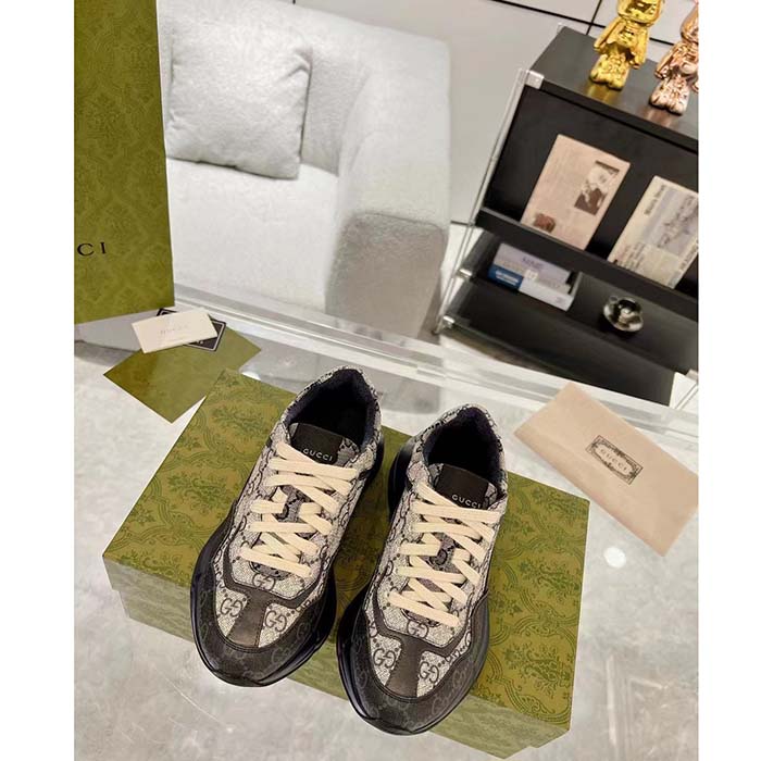 G*u*i unisex gg rhyton sneaker beige blue gg supreme canvas rubber sole low-heel