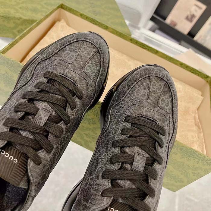 G*u*i unisex gg rhyton sneaker black gg supreme canvas rubber sole mid-heel