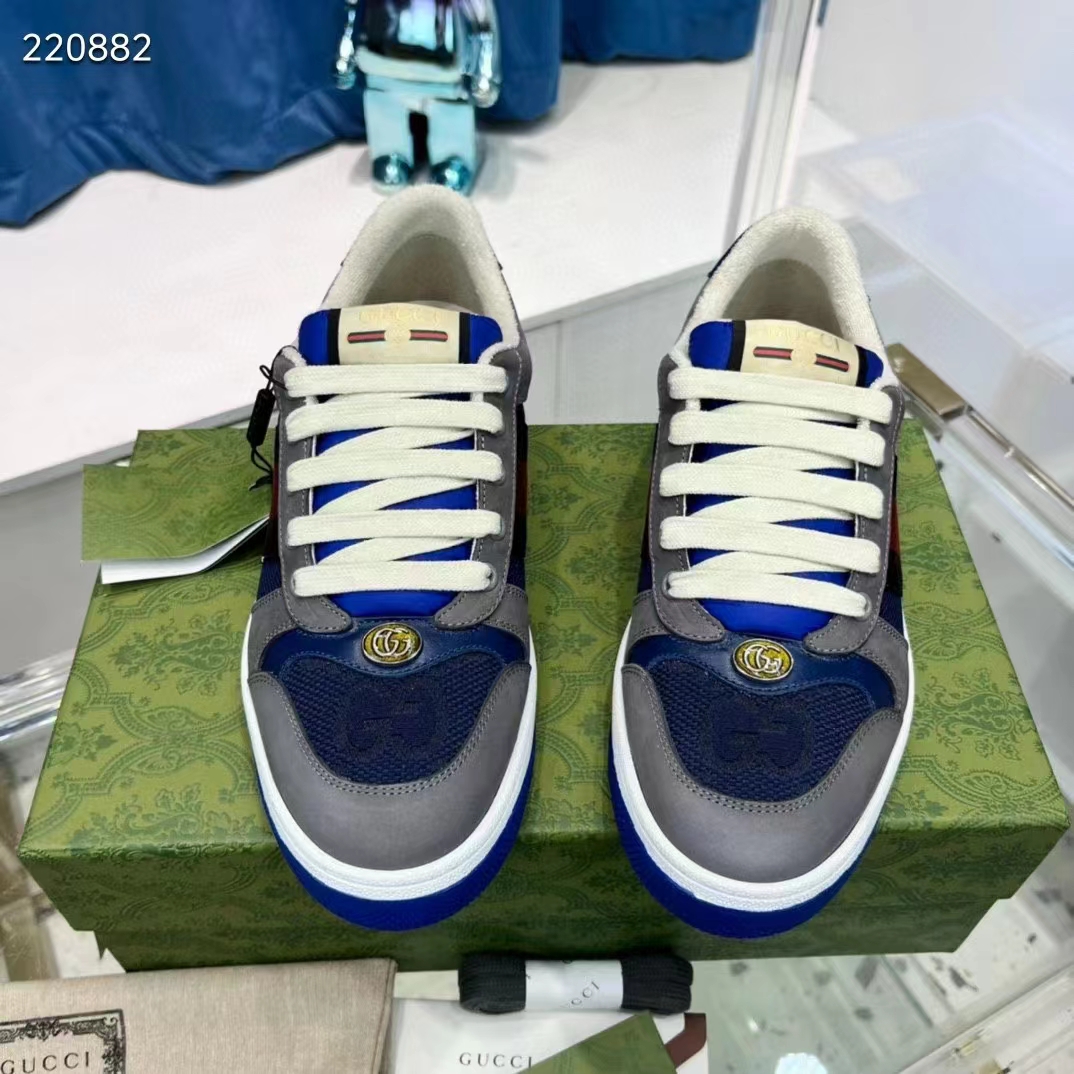 G*u*i unisex gg screener sneaker grey suede maxi gg canvas bi-color rubber low heel style ‎576223 faa3t 4551