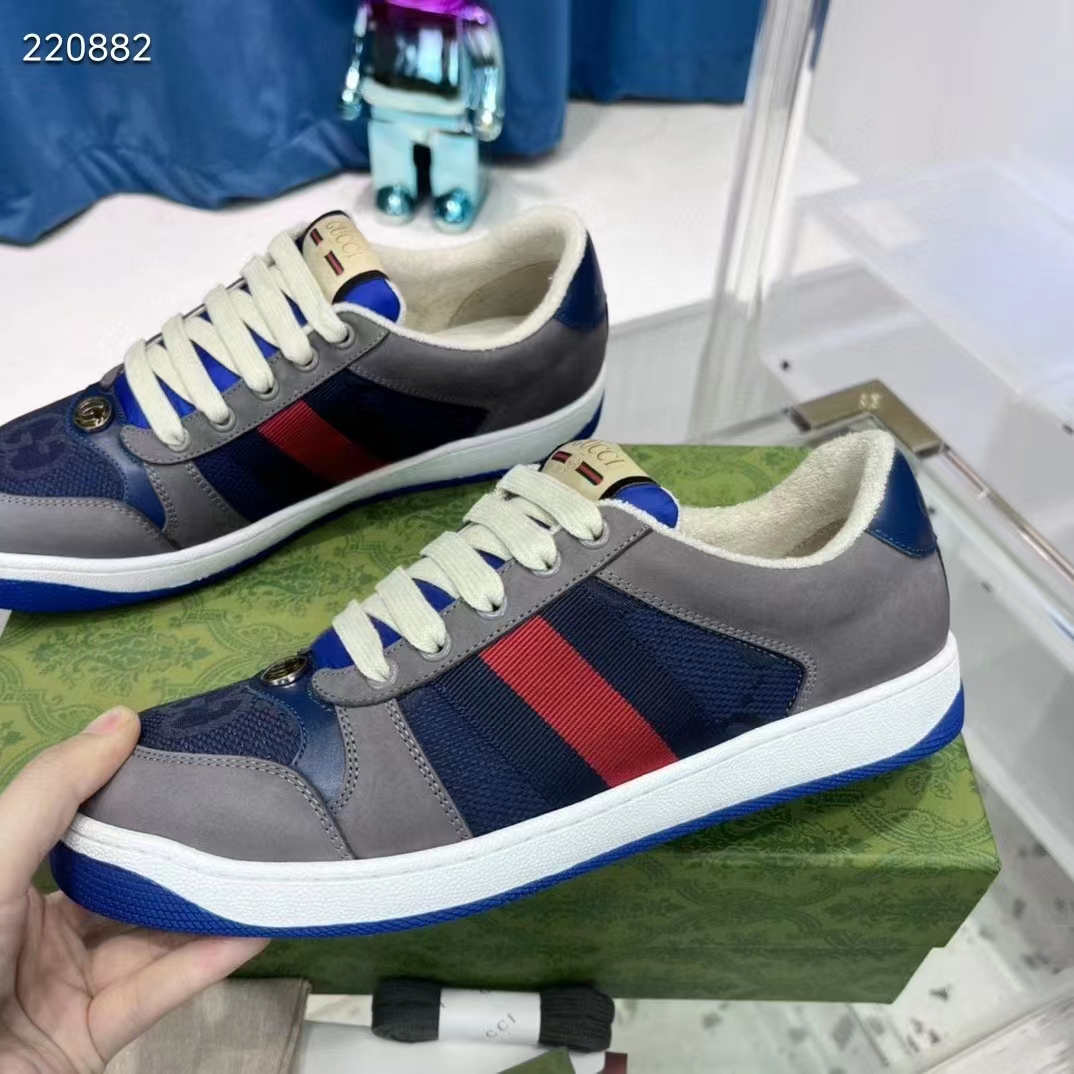 G*u*i unisex gg screener sneaker grey suede maxi gg canvas bi-color rubber low heel style ‎576223 faa3t 4551