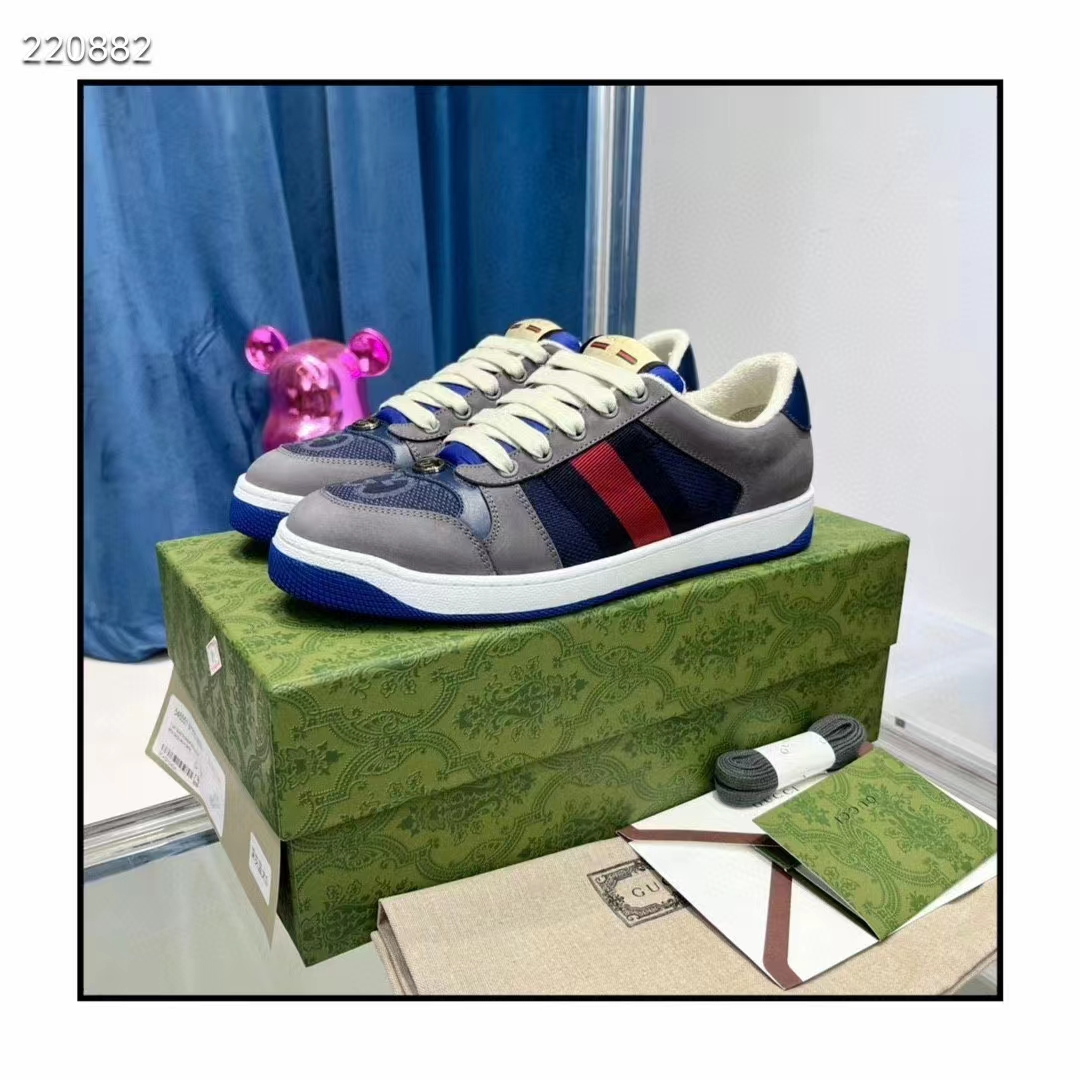 G*u*i unisex gg screener sneaker grey suede maxi gg canvas bi-color rubber low heel style ‎576223 faa3t 4551