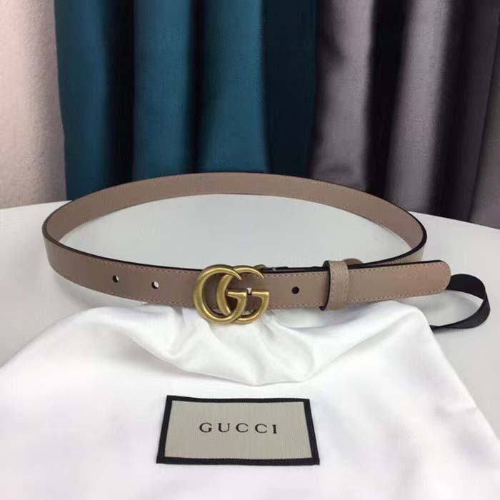 G*u*i unisex gg thin belt double g buckle tan leather 2 cm width