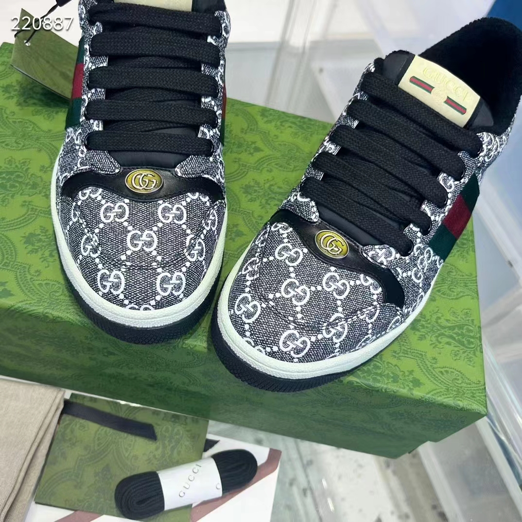 G*u*i unisex screener sneaker black grey gg supreme canvas rubber sole low heel style ‎763525 facmi 8444