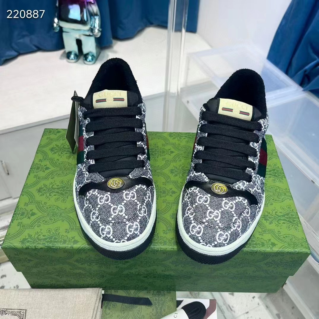 G*u*i unisex screener sneaker black grey gg supreme canvas rubber sole low heel style ‎763525 facmi 8444