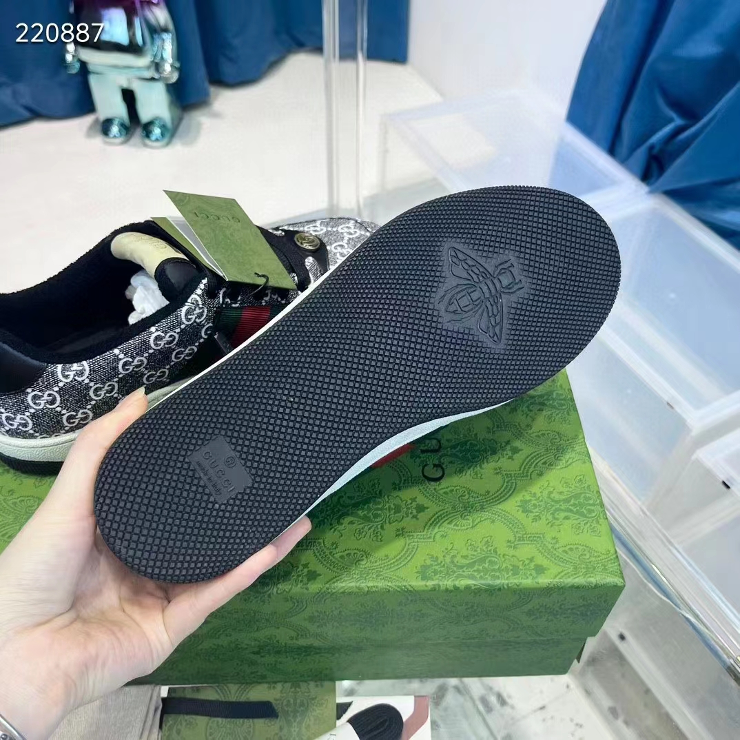G*u*i unisex screener sneaker black grey gg supreme canvas rubber sole low heel style ‎763525 facmi 8444