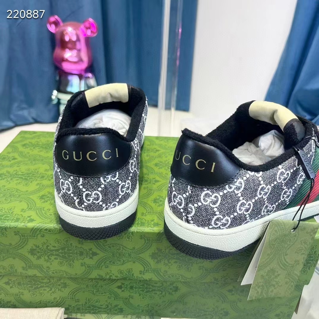 G*u*i unisex screener sneaker black grey gg supreme canvas rubber sole low heel style ‎763525 facmi 8444