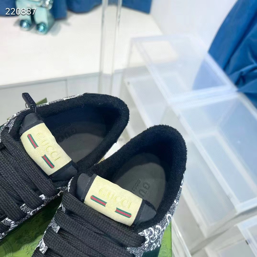G*u*i unisex screener sneaker black grey gg supreme canvas rubber sole low heel style ‎763525 facmi 8444