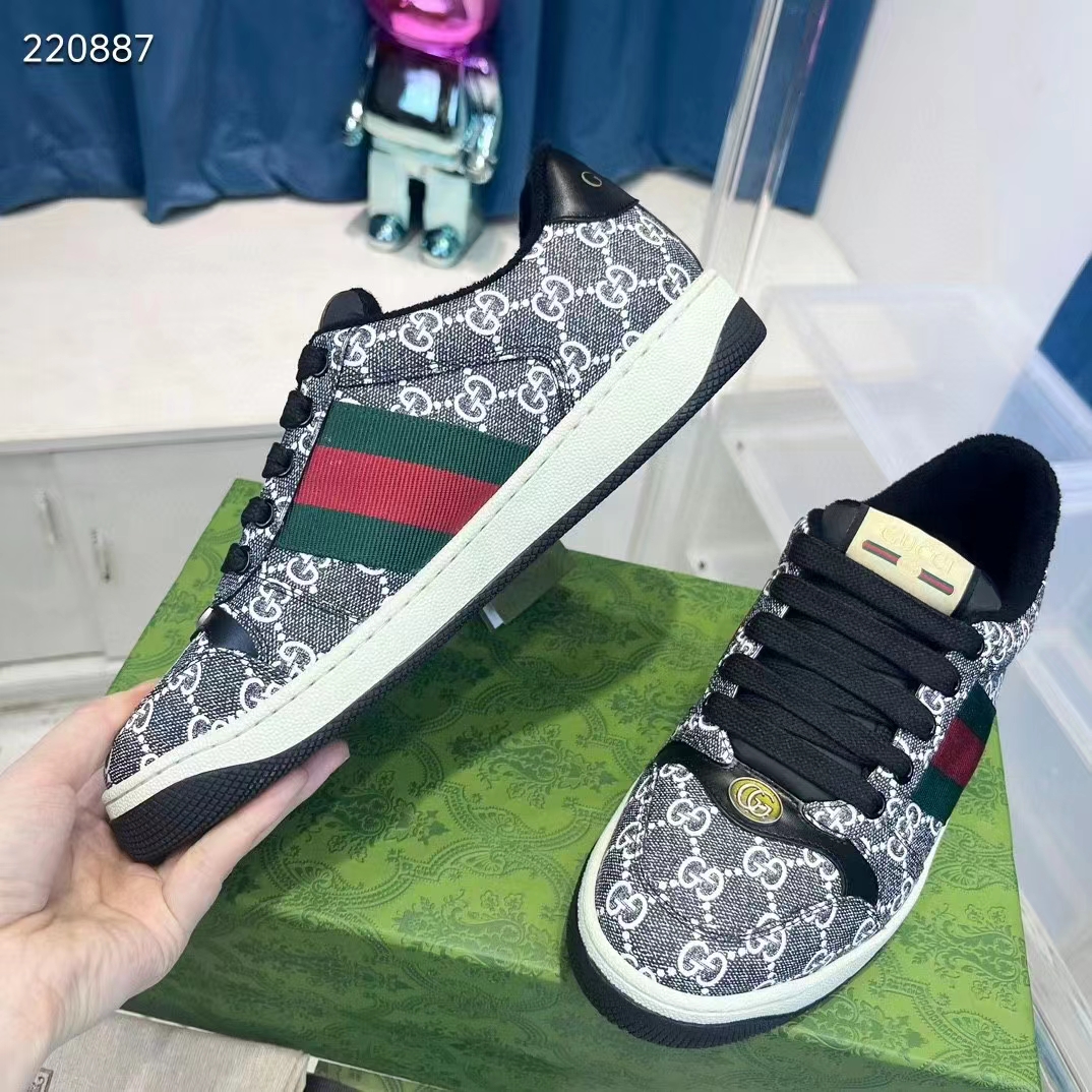 G*u*i unisex screener sneaker black grey gg supreme canvas rubber sole low heel style ‎763525 facmi 8444