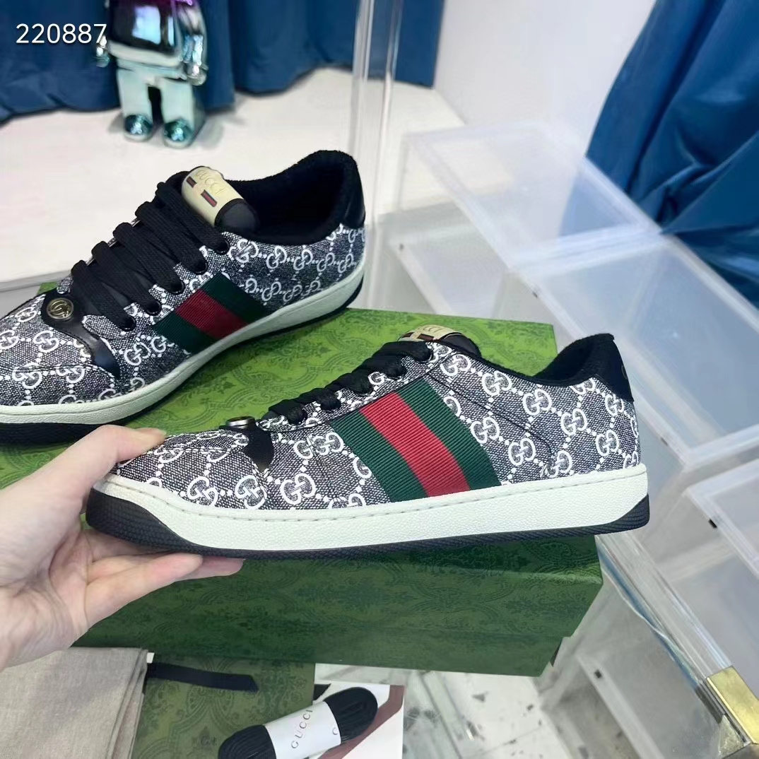 G*u*i unisex screener sneaker black grey gg supreme canvas rubber sole low heel style ‎763525 facmi 8444