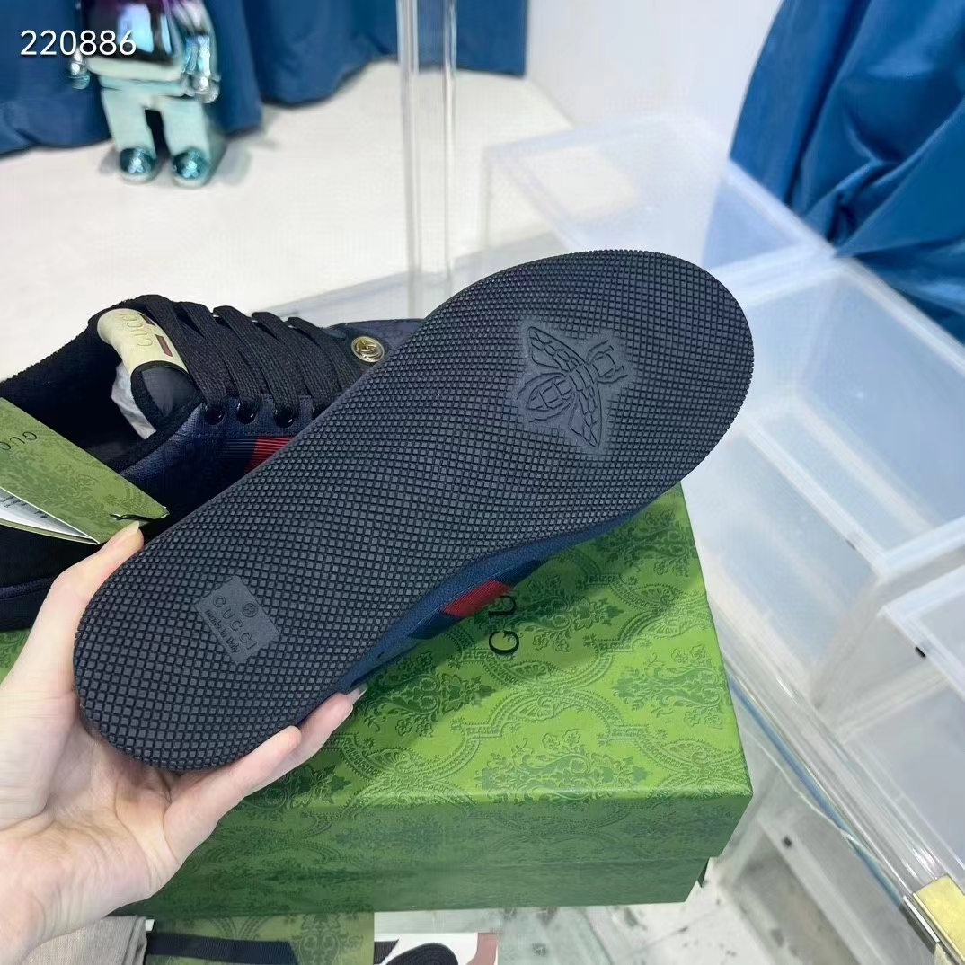 G*u*i unisex screener sneaker dark blue gg supreme canvas rubber sole low heel style ‎763525 facmi 8443