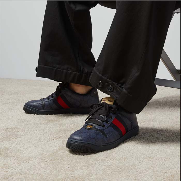 G*u*i unisex screener sneaker dark blue gg supreme canvas rubber sole low heel style ‎763525 facmi 8443