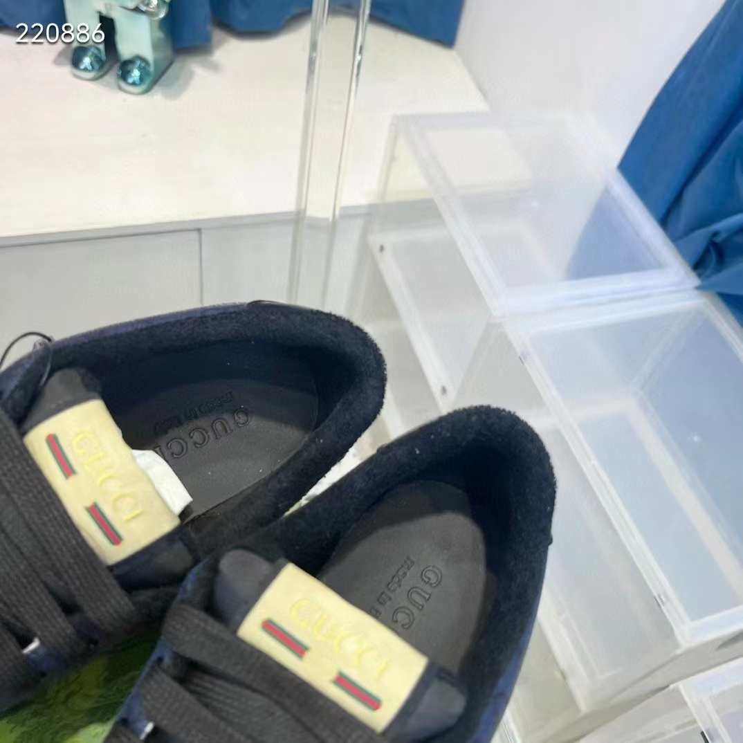 G*u*i unisex screener sneaker dark blue gg supreme canvas rubber sole low heel style ‎763525 facmi 8443