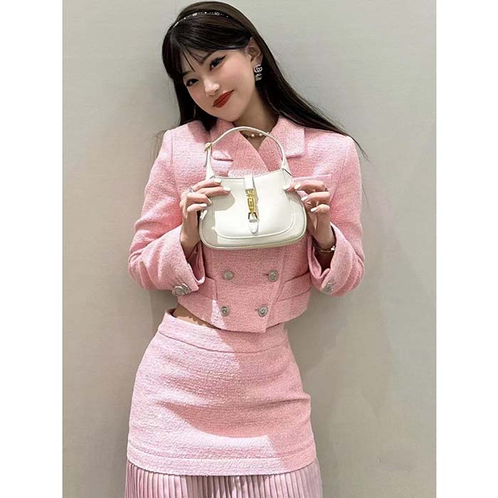 G*u*i women gg cropped tweed jacket sequins pink lined square notch collar style ‎771480 zapkk 5901