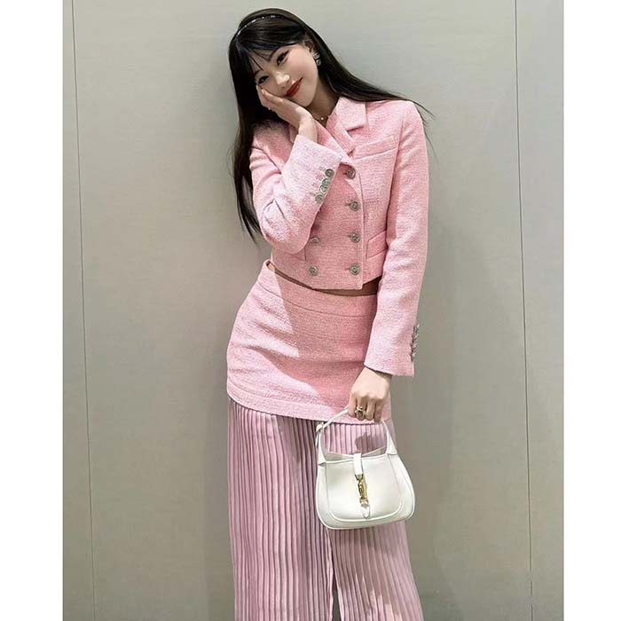 G*u*i women gg cropped tweed jacket sequins pink lined square notch collar style ‎771480 zapkk 5901