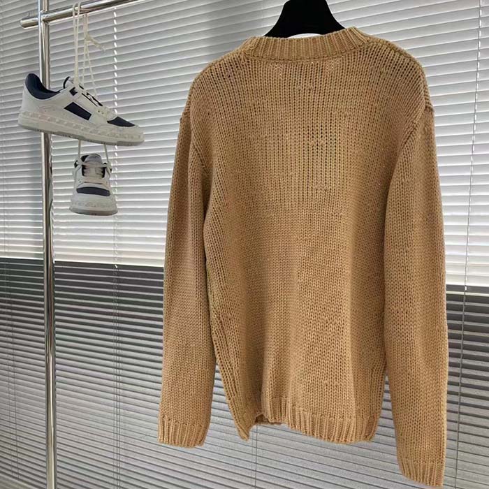G*u*i women gg knit wool sweater G*u*i intarsia camel ivory crewneck long sleeves