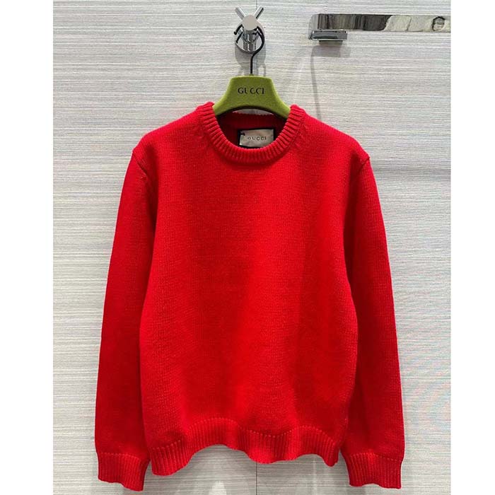 G*u*i men gg red wool top G*u*i intarsia crewneck dropped shoulder long sleeves