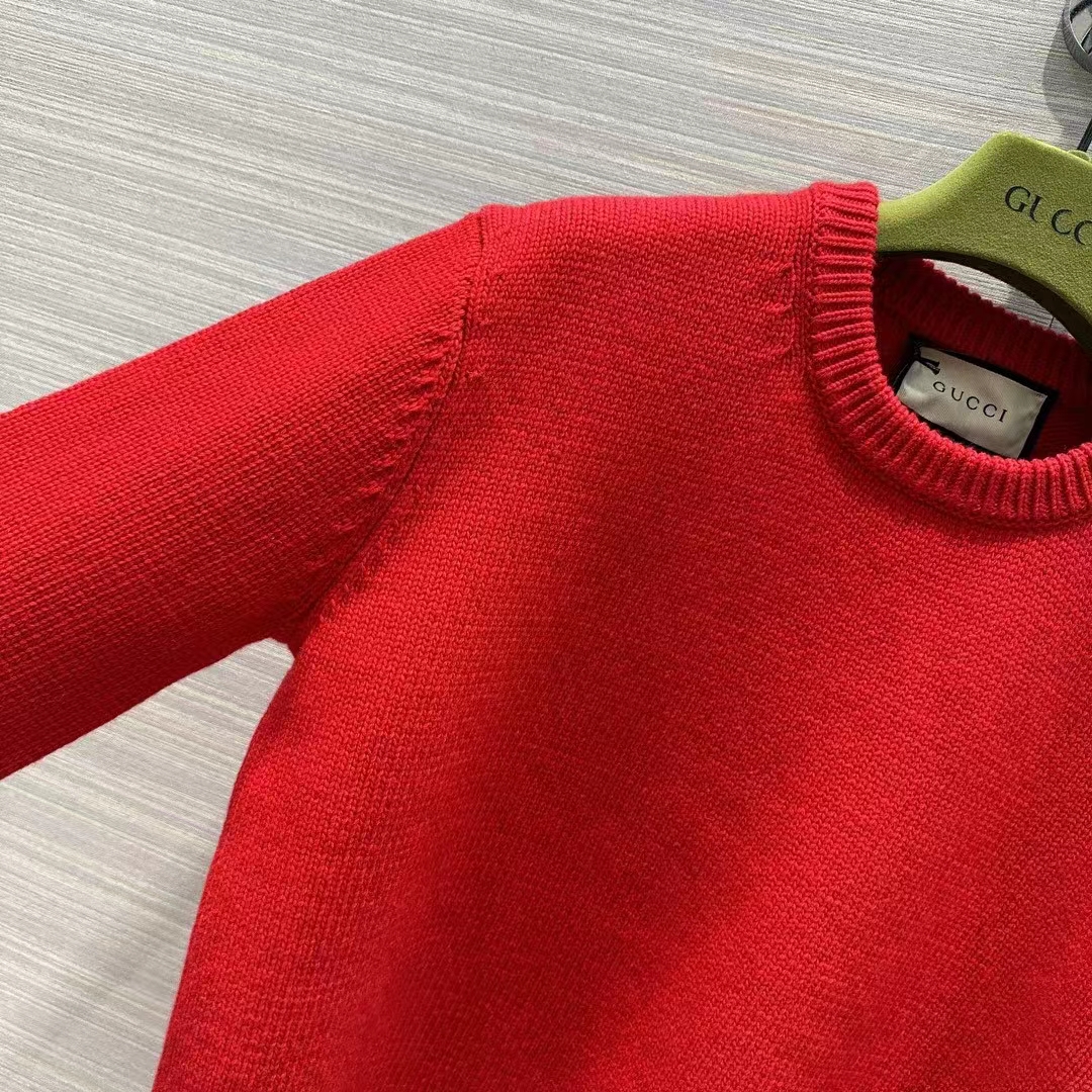 G*u*i men gg red wool top G*u*i intarsia crewneck dropped shoulder long sleeves