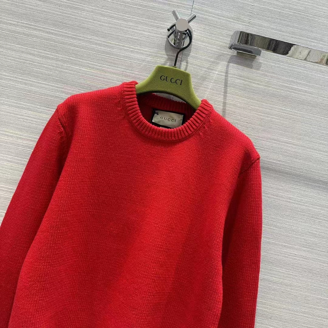 G*u*i men gg red wool top G*u*i intarsia crewneck dropped shoulder long sleeves