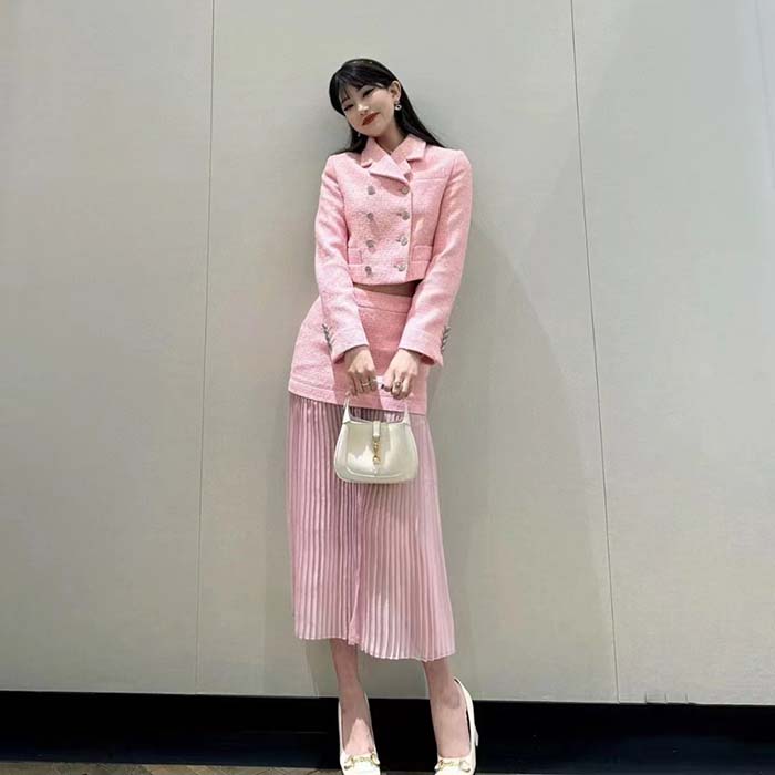 G*u*i women gg cropped tweed jacket sequins pink lined square notch collar style ‎771480 zapkk 5901