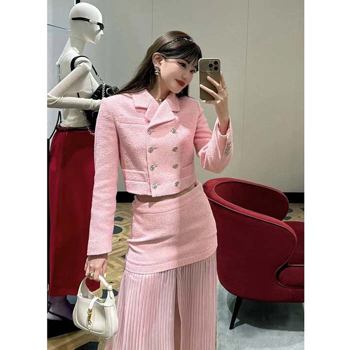 G*u*i women gg cropped tweed jacket sequins pink lined square notch collar style ‎771480 zapkk 5901