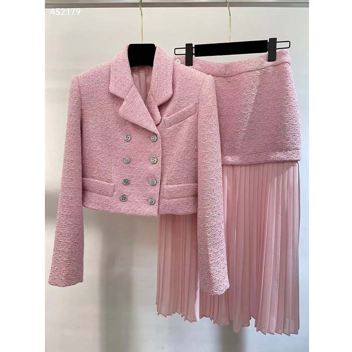G*u*i women gg cropped tweed jacket sequins pink lined square notch collar style ‎771480 zapkk 5901