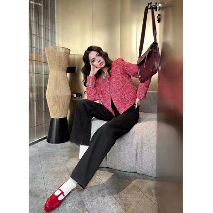 G*u*i women gg tweed jacket lined collarless double-breasted two front pockets