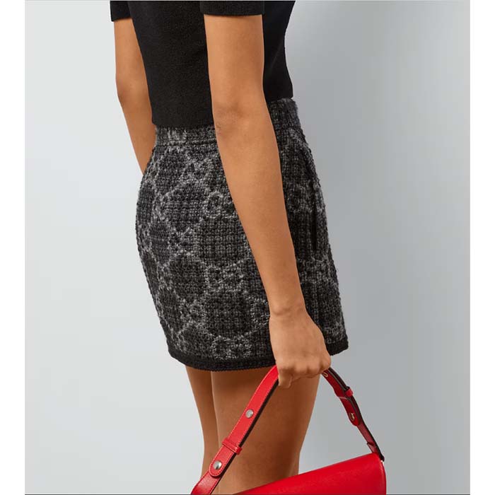 G*u*i women gg tweed skirt dark grey lined fitted waistband two side pockets mini length style ‎774516 zapa4 1074