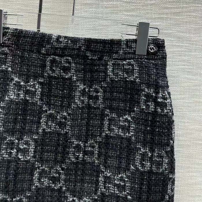 G*u*i women gg tweed skirt dark grey lined fitted waistband two side pockets mini length style ‎774516 zapa4 1074